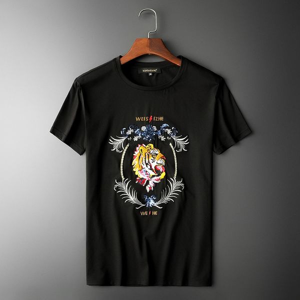 

fashion t shirts 2021 summer men's round neck embroidery short sleeve casual loose oversize half burst, White;black