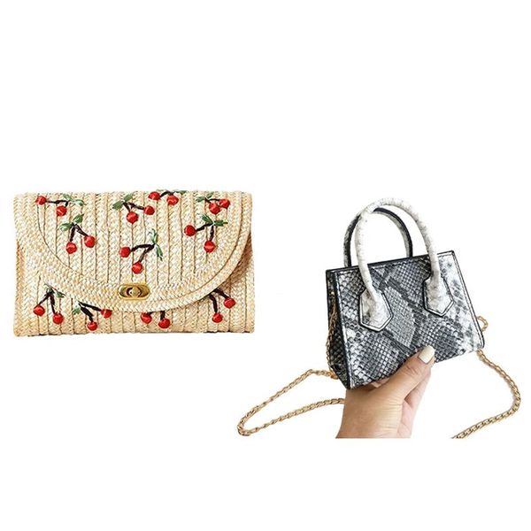 

evening bags weave embroidery cherry chain women messenger with fashion snakeskin ladies one-shoulder handbag