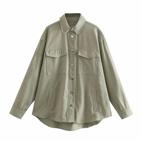 

women's jackets 2021 buttoned overshirt women long sleeve front pockets vintage casual shirts chic plus size summer feminine loose, Black;brown