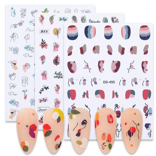 

line flower 3d nail sticker colorful beautiful stick figure transfer art decals leaf slider diy decoration1, Black
