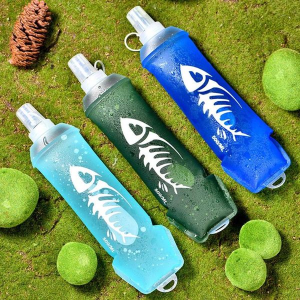 

hydration packs 500mml running sport bicycle soft water bottle folding silicone flask bag outdoor hiking camping travel