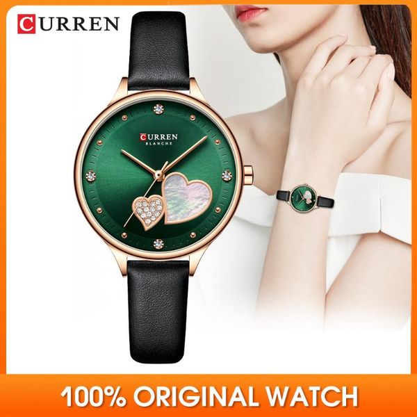 

wristwatches curren women watches 2021 designer emerald dial with rhinestone heart charming quartz wristwatch ladies watch, Slivery;brown