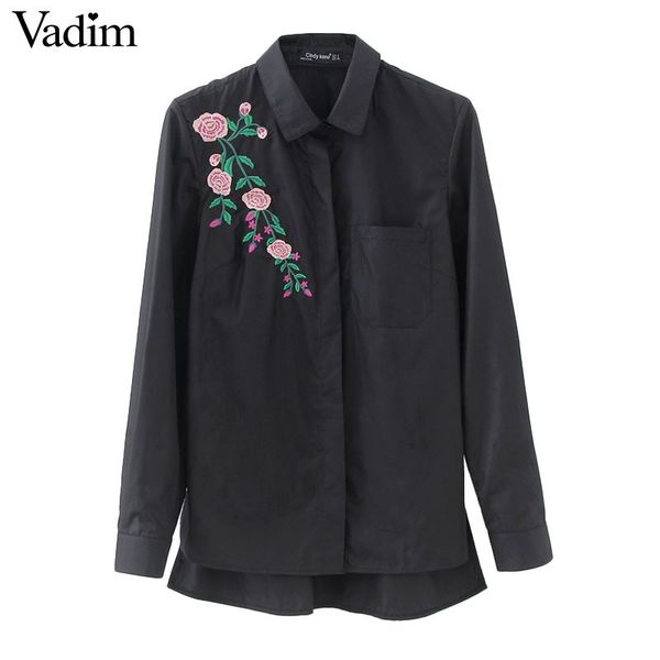 

women retro flower embroidery striped blouse long sleeve black shirts turn down collar brand ladies blusas lt1511, White