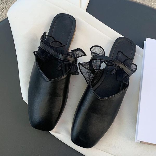 

slippers women flat heel slides slip on mules shoes woman fashion ladies loafers flats female casual flip flops, Black