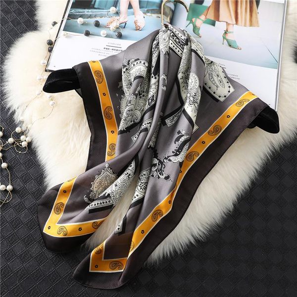 

scarves fashoin women silk scarf female print shawl and wraps head band square bag lady hair bandana neckerchief foulard, Blue;gray