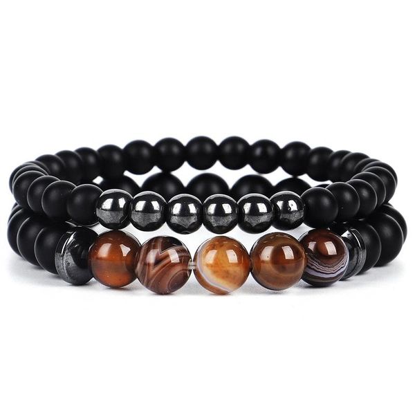 

charm bracelets 2pcs/set fashion natural black dull matte stone bead balance handmade lucky yoga bracelet for women and men, Golden;silver