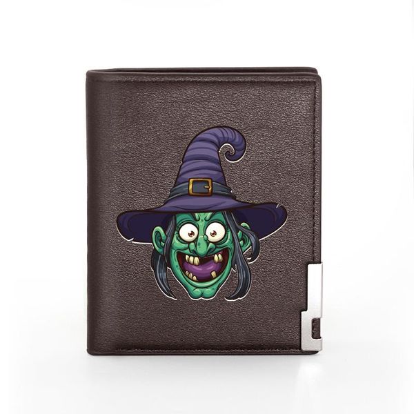 

unique old witch printing pu leather men women short wallet id holder purse wallets, Red;black