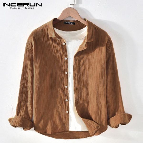 

men's casual shirts incerun cotton shirt men long sleeve solid color breathable brand streetwear stand collar harajuku camisas hombre, White;black