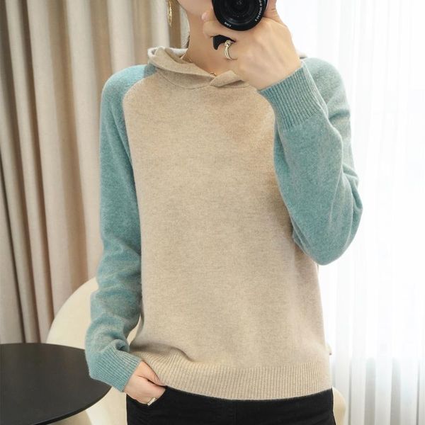 

women's sweaters autumn winter woman's casual hooded long sleeve 100% wool knitted female pullover cashmere sweater jumper clothi, White;black