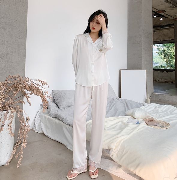 

women's sleepwear fashion temperament bride pajamas set spring summer household women's wear pijamas silk satin sleepwear lace lad, Black;red