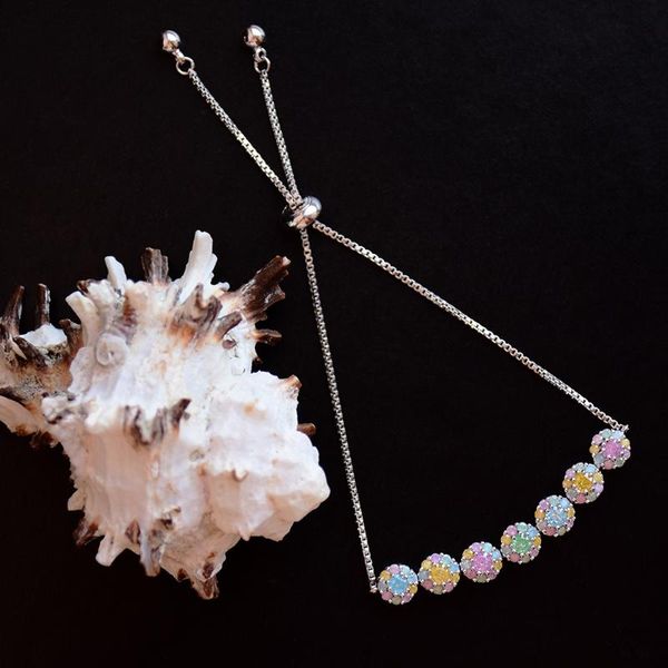 

candy color bracelets & bangles multi round cz blue pink yellow green crystal stones girl gfits adjustable size flower bracelet charm, Golden;silver