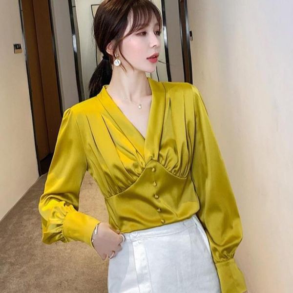 

women's blouses & shirts korean fashion silk women satin womens and ladies plus size office lady blusas femininas elegant, White