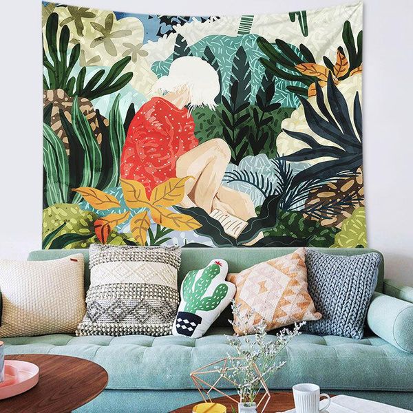 

tapestries cilected nordic woman printed tapestry wall hanging decoration modern ins blanket home fabric painting background cloth