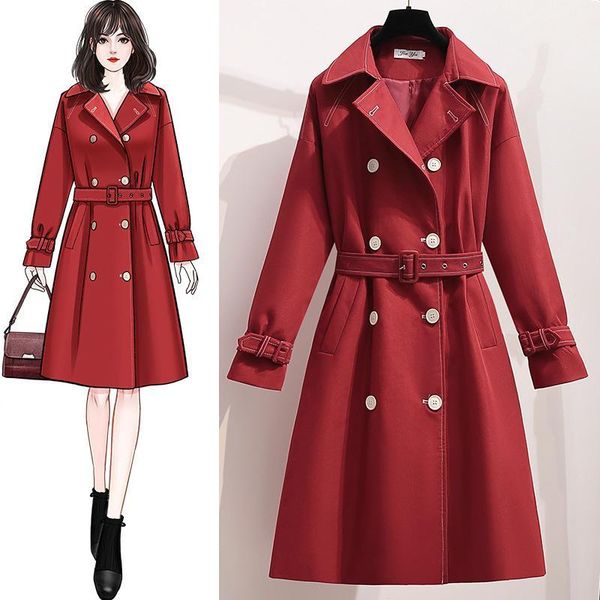 

real s spot windbreaker women's middle long 2021 korean style fashionable british hepburn spring and autumn coat trench coats, Tan;black