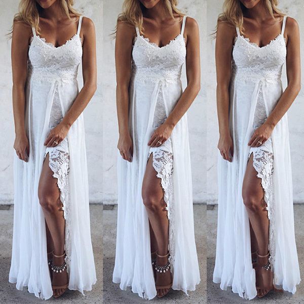 

sling split 2020 v-neck lace summer irregular new white dress, White;black