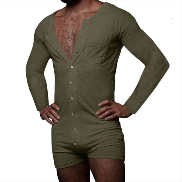 

fashion solid color sleeping bodysuit women pant casual round neck single breasted romper for male arrival, Black