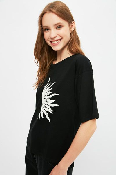 

women's t-shirt trendyol printed loose knitted twoss21ts3650, White