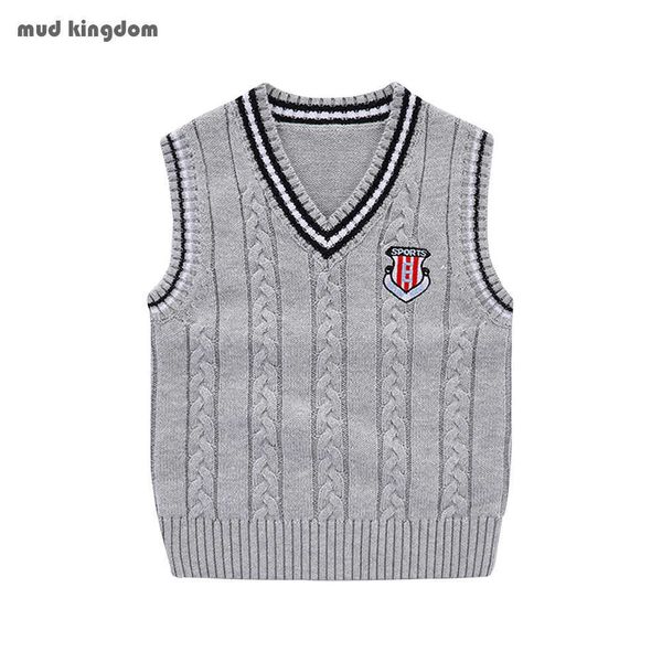 Mudkingdom Baby Boys Colete Moda Knit Inglaterra Estilo V-Pescoço Roupas Sólidas Casuais Quentes Tops Crianças Para Menino 210615