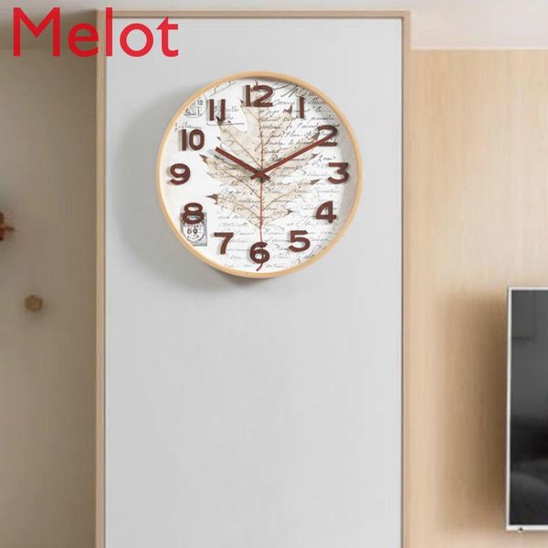 

simple wooden wall clock living room home punch-creative fashion ultra-quiet clocks