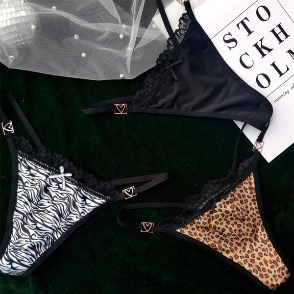 

women's panties women' leopard zebra stripes thin belt ice silk low waist half-pack hip temptation g-string thong, Black;pink
