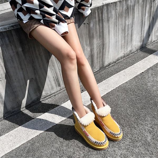 

winter women boots cow suede plush warm round toe flat with color matching fashion sleeve platform shoes 210507, Black