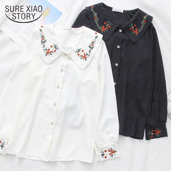 

women's blouses & shirts 2021 spring vintage embroidery floral for women chiffon blouse white cute lantern long sleeve 13051
