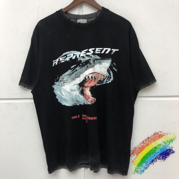 

men's t-shirts oversized represent only the strong survive t shirt woman shark vintage, White;black