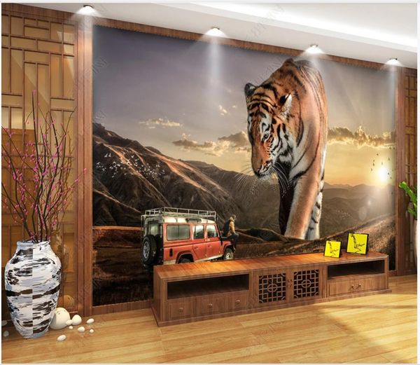 Benutzerdefinierte foto wallpapers 3d strombilder tapete hd fantasie tiger auto mountory hintergrund wand papier dekoration