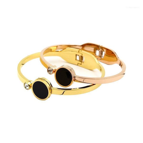 

bangle korean fashion black round cake spring opening bracelet female fashionista stone supporting titanium bracelet1