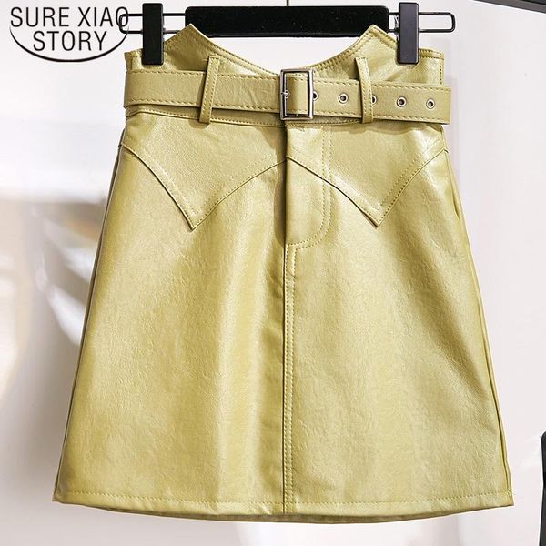

skirts autumn winter irregular mini office skirt high waist a line short green elegant women pu leather ladies 7482 50, Black