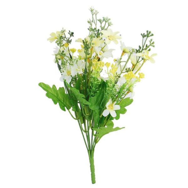 

decorative flowers & wreaths bunch of artificial cineraria flower bouquet for home / office party decoration (white+yellow)