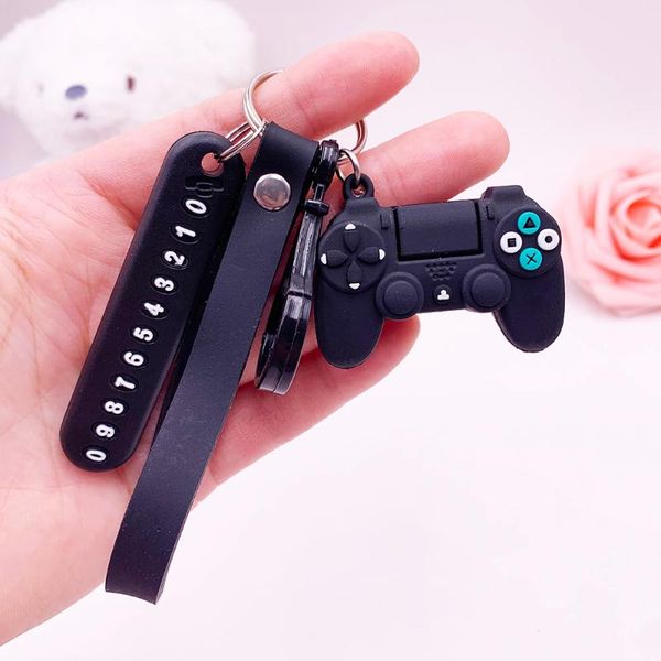 

keychains anti-lost car phone number card keychain video game handle simulation joystick model key holder ring men women trinket gift, Silver