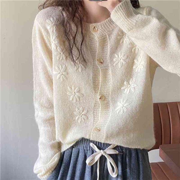 

comelcardigans autumn design loose chic embroidered knitted warm single-breasted long sleeves women sweater coat 210515, White