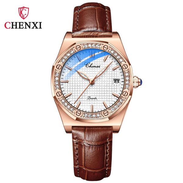 

wristwatches 2021 watch for women luxury rhinestone grid dial design leather strap wristwatch 4 colors optional holiday ladies dress gift, Slivery;brown