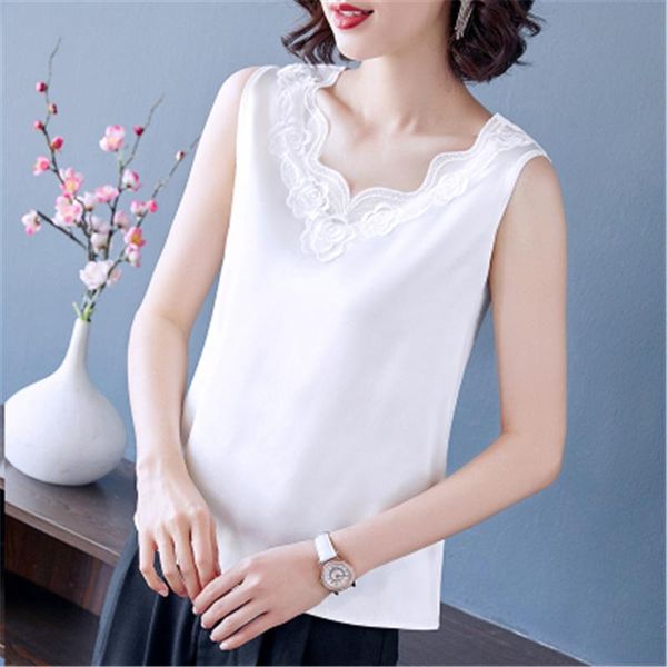 

women's bottoming shirt 2021 summer design sense v-neck simple rose lace vest with and outer wear tanks & camis, White