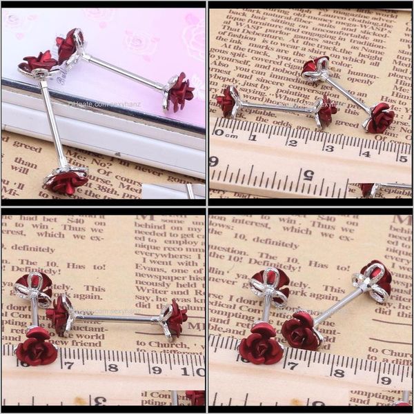

rings drop delivery 2021 stainless steel barbell piercing rose flower nipple ring bar body jewelry wholesales 10pcs jqwpn, Silver