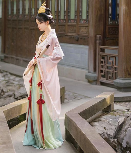 

casual dresses women's clothing with cherry blossom embroidery hanfu dress tang han dynasty underskirt large sleeve chinese traditional, Black;gray