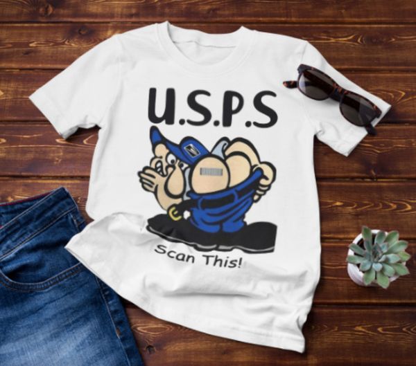 

r1 usps scan this postal retirement fast safe funny white t-shirt s-6xl, White;black