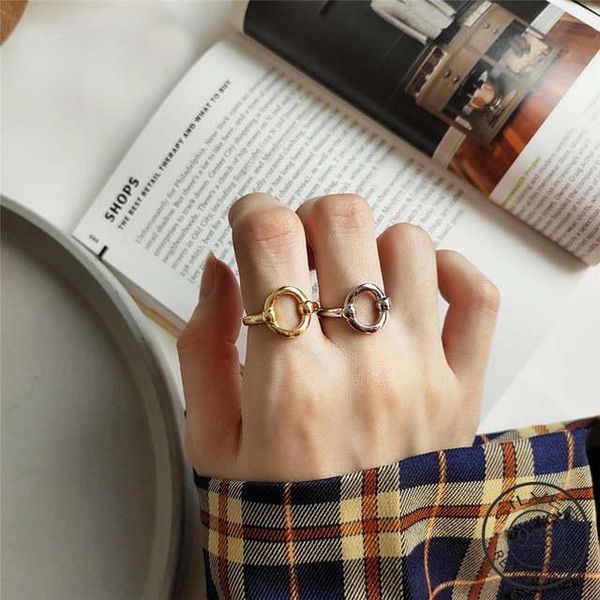 

cluster rings real 925 sterling silver hollow round opening ring for fashion women minimalist fine jewelry trendy gift 2021, Golden;silver