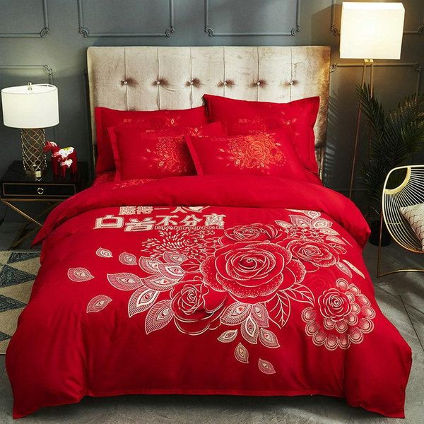 

bedding sets chinese marry bedclothes full  polyester 4pc set duvet cover pillowcase flat sheet home textiles bedroom bedspreads