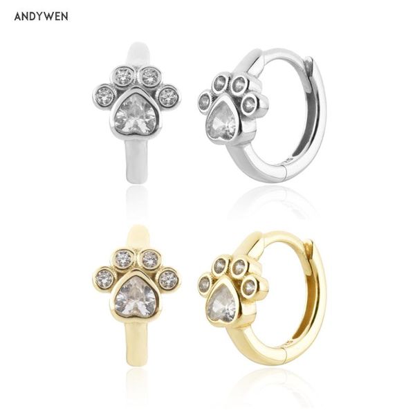 

hoop & huggie andywen 925 sterling silver 8.5mm palm zircon huggies hoops earring women luxury jewelry clips piercing pendientes wedding, Golden;silver