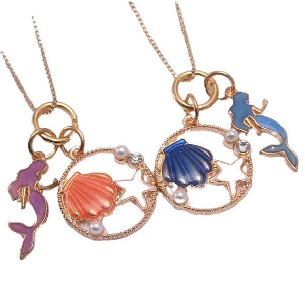 

girls necklaces pendants jewelry childrens accessories mermaid shell chain alloy box children's little b9249, Red;brown