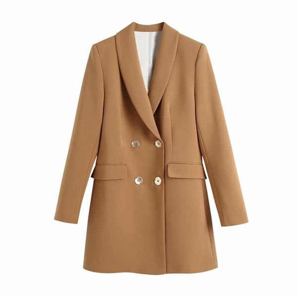 

spring and autumn solid color long sleeve lapel medium length loose double breasted suits women's jacket blazers &, White;black