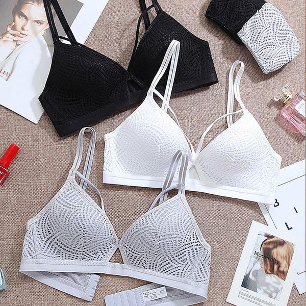 

bras lace hollow out bra lingerie comfortable breathable wireless bralette seamless push up for women underwear, Red;black