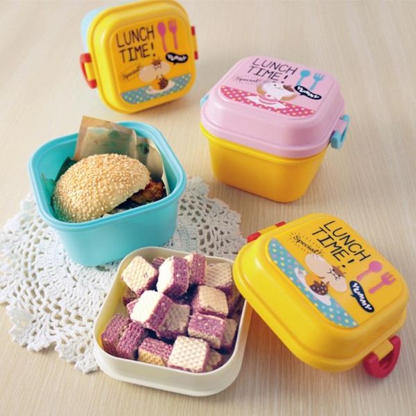 

storage bottles & jars kids food container portable 2 layer case colorful cartoon animal print small bento lunch box with lid microwave snac