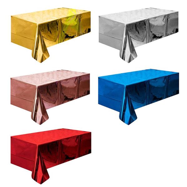 

disposable dinnerware 137*274cm foil tablecloth shiny table cover plastic tableclothfor birthday supplies wedding party decor