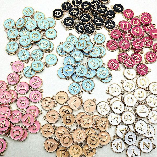 

handmade diy ornaments alloy charms double sided drop oil colour lovers pendants 26 letters jewelry sets, Bronze;silver