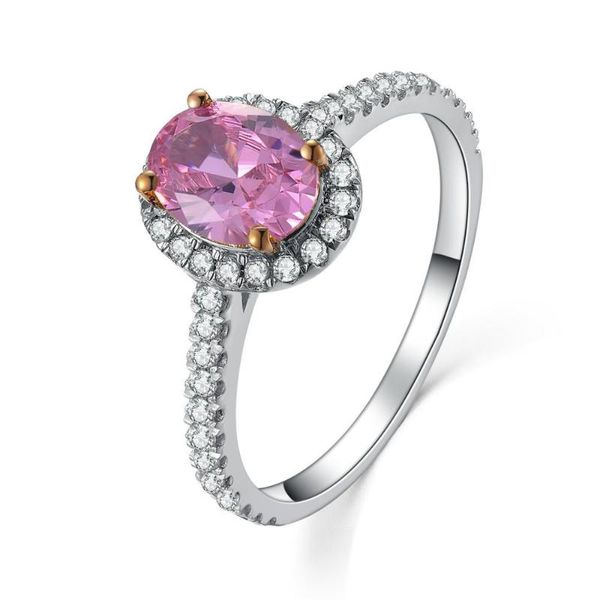 

cluster rings 2ct oval luxury excellent synthetic pink nscd bridal ring sterling silver jewelry birthday 750 white gold cover, Golden;silver