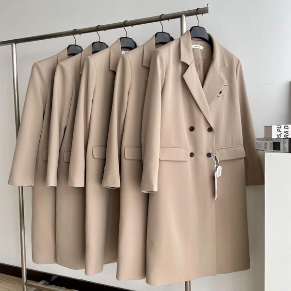 

women's trench coats superaen khaki blazer autumn 2021 solid double breasted full loose casual long slim women fashion coat, Tan;black