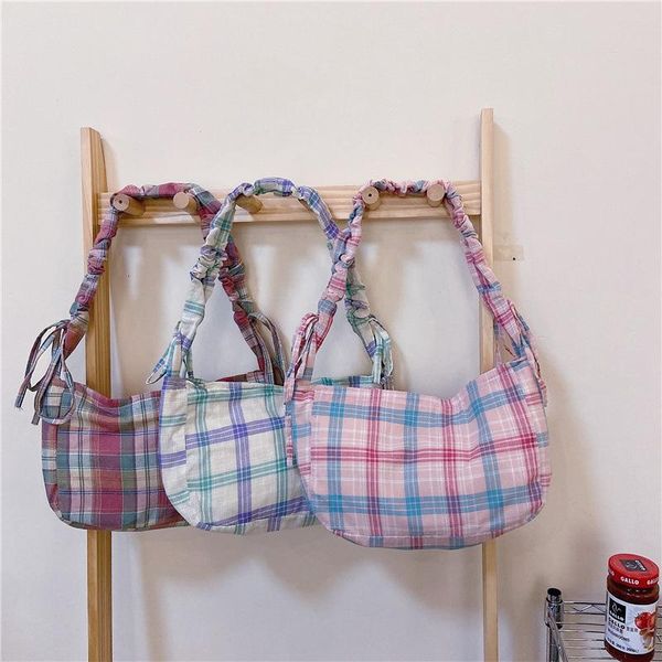 

cross body canvas totes bags girls purses and handbags for women shopper bag female casual sweet cute plaid drawstring wallets
